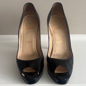 Christian Louboutin Patent Black Peep-Toe Heels